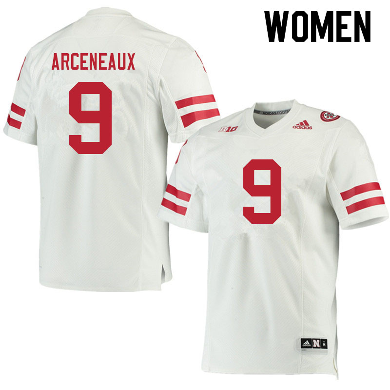 Women #9 Spencer Arceneaux Nebraska Cornhuskers College Football Jerseys Sale-White